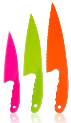 BANSHAN Toddler Knife for Chopping Safety Knife Plastic Mini Chef Knife Set for Kids Kitchen Knife Pack of 3 Safe and Durable
