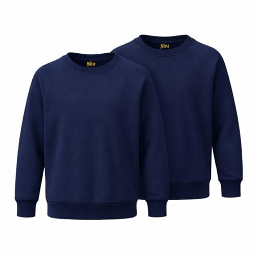 KHIM Fleece Sweatshirt Unisex Sweater Jumper Full Sleeve Kids Boys Girls Children Top Crew Neck Outdoor Activewear (UK, Age, 9 Years, 10 Years, Regular, Navy Blue Pack 2)