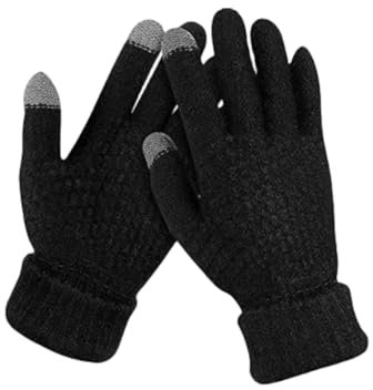 Knitted Thermal Mittens, Touch Screen Winter Gloves, Thicken Fleece Lined Windproof Keep Warm Texting Gloves Elastic Cuff Anti-Slip, Black