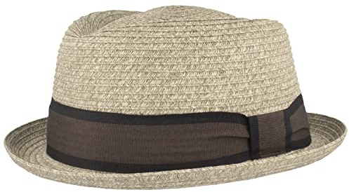 Hut Breiter Breiter Trilby Chapeau de paille d'été 100 % papier mâché Chapeau de soleil pliable en gros-grain coloré, doux pour la peau et confortable, Gris tendance, XL