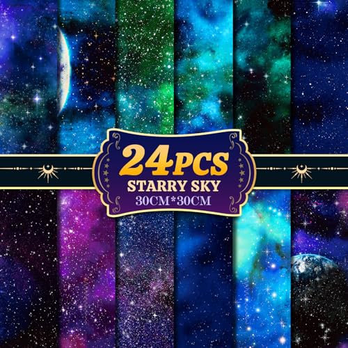 Scrapbooking-Kartonpapier, 30 cm x 30 cm, Weltraum, Galaxie, buntes Papier, Kollektion, flach gefaltet für selbstgemachte dekorative Hintergrund, Kartenherstellung, Fotoalbum, Dekoration, 24 Stück
