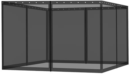 Aoodor Universal-Moskitonetz für 3 x 3 m Pavillons – Vierteilige Seitenwand-Ersatznetze mit Doppelreißverschlüssen für Terrasse, Garten, Terrassendach und Rasen (Nur Netz, Schwarz)