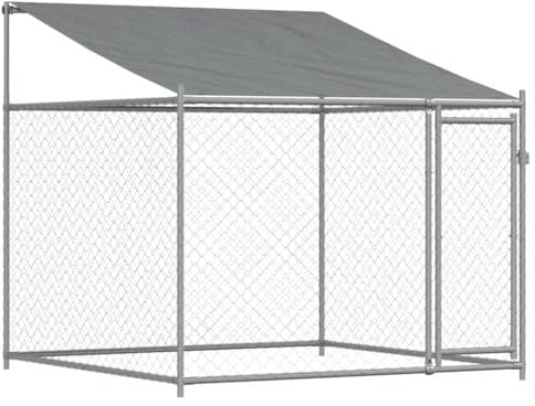 vidaXL Gabbia Cani con Tetto e Porta Grigia 2x2x2 m in Acciaio Zincato