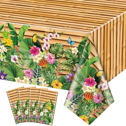 4 pezzi tovaglie festa hawaiana - 130 x 220cm Decorazioni per feste Luau Copritavolo, Tovaglia rettangolare tropicale per decorazioni per feste Aloha, spiaggia estiva, piscina, festa di compleanno