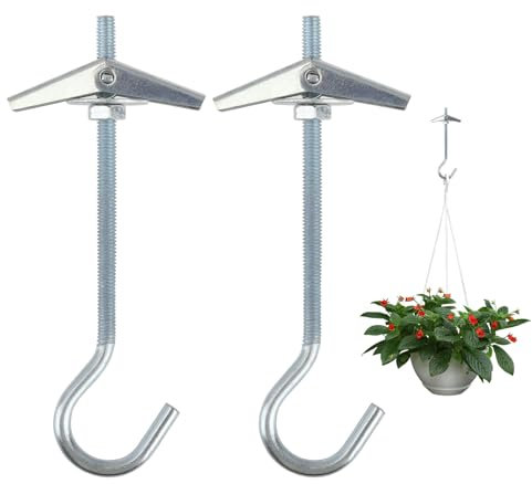 2Pcs Ceiling Hooks for Hanging Plants Wing Spring Toggle Hook M4/90mm Plasterboard Wall Mounted Ceiling Hanger Heavy Duty Swag Hooks for Cavity Walls Fixing Lights Flowerpots, Silver