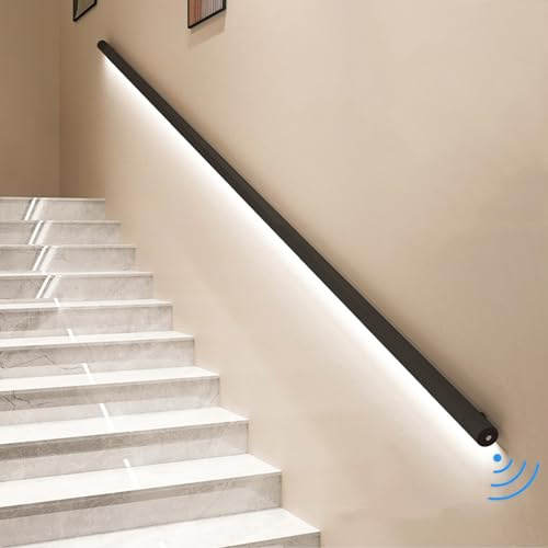 Yclty Corrimano per Scale con Sensore di Movimento a LED, Corrimano a Parete per Gradini Interni, Ringhiera per Scale con Luce a LED, Nero(Size:Right-90 (230cm))