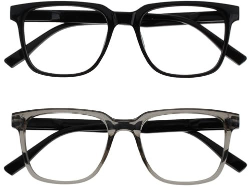 OPULIZE LEO Lesebrille - 2er-Pack - Großes Rechteckiges Gestell - Schwarz, Grau - Herren Damen - Federscharniere - RR55-17 - +2.50