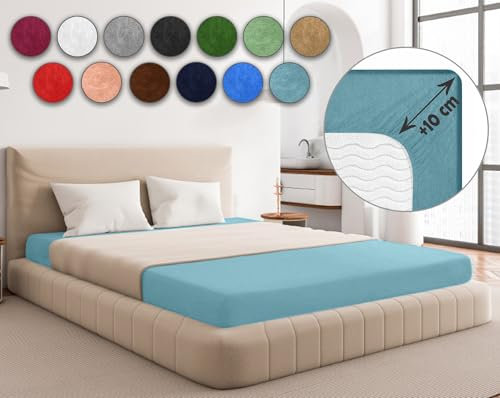 Sesto Senso Spannbettlaken 140x200cm Blau für Topper Frottee mit Gummizug 100% Baumwolle