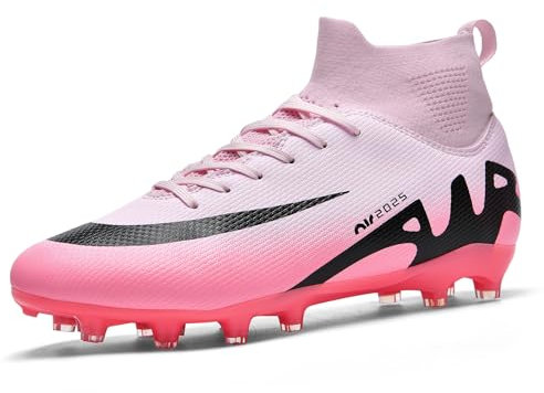BLBK Zapatos de fútbol para Hombre, Profesionales, Unisex, para Exteriores, para niños, con Banda Alta, adecuadas para césped Artificial, Zapatos de competición, Rosa AG, 36 EU
