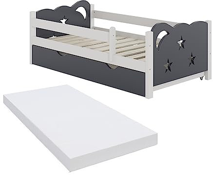VitaliSpa Kinderbett Jessica, Grau/Weiß, 70x140 cm mit Schublade, ohne Matratze