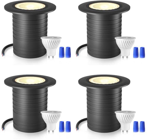 DarisingSun 4er Set LED Bodeneinbaustrahler 12-24V AC/DC IP67 Bodenstrahler Bodenbeleuchtung Aussen Rund befahrbar Gartenbeleuchtung Gehwegbeleuchtung - inkl. GU10 LED Lampe 5W warmweiß