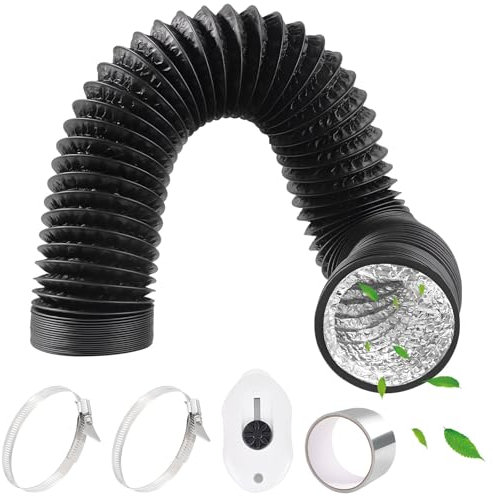 HTTYHT Tubo Flexible para Salida de Aire PVC Ø80mm 2m Negro con Cinta de Aluminio 50mm x5m y 2 Abrazaderas de Manguera Manguera de Ventilación Tubo para Aire Acondicionado Campana Extractora