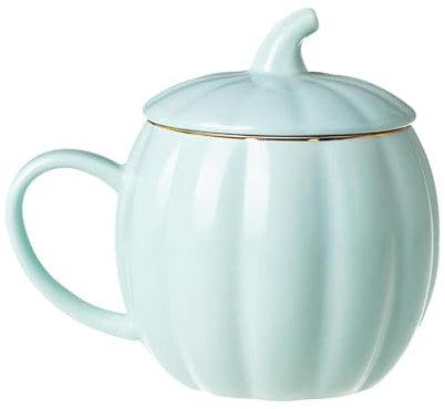 Leryveo Tazza Autunnale di Zucca Con Coperchio | Ceramica Da Viaggio Per Caffè, Latte E Tè | Simpatico Regalo di Halloween Per Le Vacanze