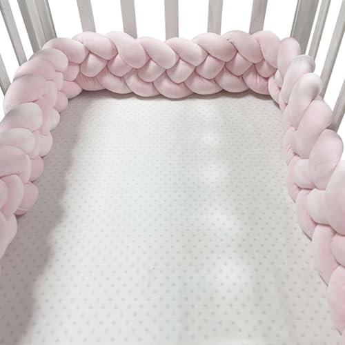 Geflochtene Kissen Geknotete Kinderbett-Stoßstange, Gitterbett-EinfassungNeue Handgewebte Lange Knotenkugel Vierstranggeflecht Weiche Gitterbett-Einfassung(Pink,4m)