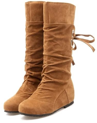Lmtossey Grandi dimensioni coscia alti stivali donna ginocchio stivali scarpe, Giallo, 41 EU