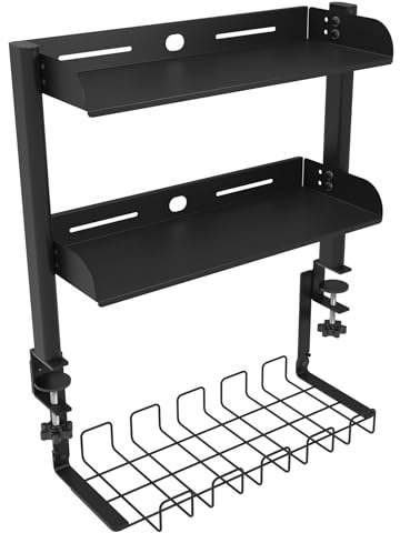 LEIDIMUS Klemmregal für den Schreibtisch, 20'' 3-stufiges Regalsystem aus Stahl ohne Bohren mit Kabelmanagement-Tray für Schreibtischzubehör und Gaming-Geräte