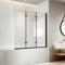 EMKE Mampara de ducha para bañera, 130 x 140 cm, color negro, accesorio de 3 piezas, plegable, mampara de ducha para bañera, mampara plegable de 6 mm, cristal de seguridad