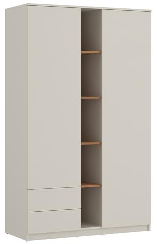Lomadox Kleiderschrank in Kaschmir mit Eiche 5 offene Fächer 2 Türen 2 Schubladen 4 Feste Böden 6 Einlegeböden Kleiderstange grifflos minimalistisch Schlafzimmer Jugendzimmer B/H/T ca. 120/205/60 cm