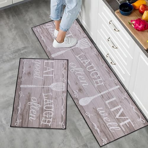 7VSTOHS Juego de Alfombras de Cocina Antideslizantes de 2 Piezas, Tapete Cocina Antideslizante Resistente al Aceite, Adecuado para Cocina, Baño, Sala de Estar, 43x75 + 43x150 cm
