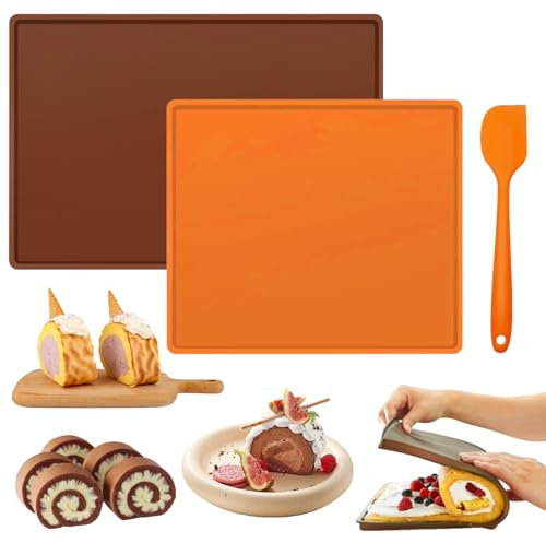 LURNODY 2 Stück Silikon Backmatte, Antihaftbeschichtet Silikon Backblech, Rutschfest Silikon Backblech, Swiss Roll Cake Mat, Swiss Roll Backblech Biskuitrolle Backform für Kochen Backen Keksen
