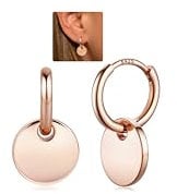 LOLIAS Creolen Rose Gold Ohrringe Silber 925 Hängend Ohrringe Rosegold Creolen mit Rundem Coin Anhänger Hypoallergene Tropfen Ohrringe für Damen Mädchen