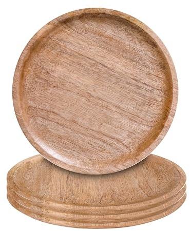 The Wooden Town Round Wood Plates 13 Inch Dinner Plates Natural Wooden Charger Plates For Centerpiece Easy Cleaning Lightweight Serving Plates For Dishes Snack Dessert Salad - Natural 4 Pack