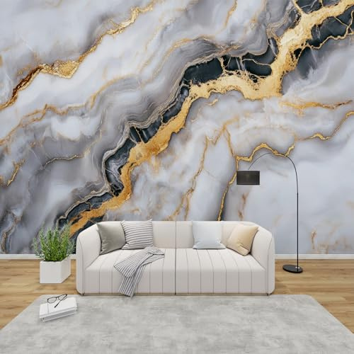 PaxGloz Fototapete Grau Gold Tapete Marmor Tapeten Vliestapete Modern Wandtapete Wohnzimmer Schlafzimmer Kinderzimmer Wanddeko Motivtapeten 300 x 210 cm (B x H)