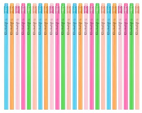 FloraVigo 24 Glücksbleistifte (mit Radiergummi), 6 HB-Harzstifte, Graphitstifte zum Zeichnen und Schreiben, Geschenk für Schüler, Lehrer und Kollegen (Glücksstift)