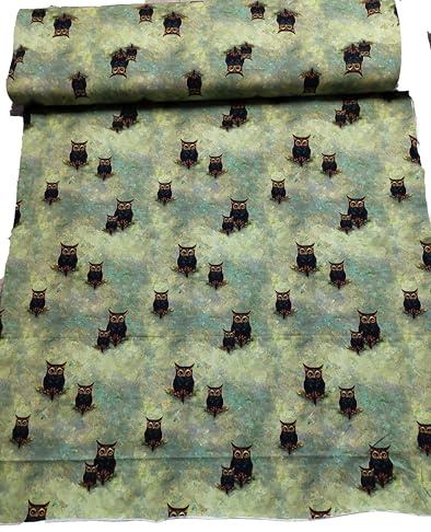 Stoff Baumwoll-Jersey Eulen Ab 50cm x140cm Kinderstoff Nähen Stoffe grün-bunt