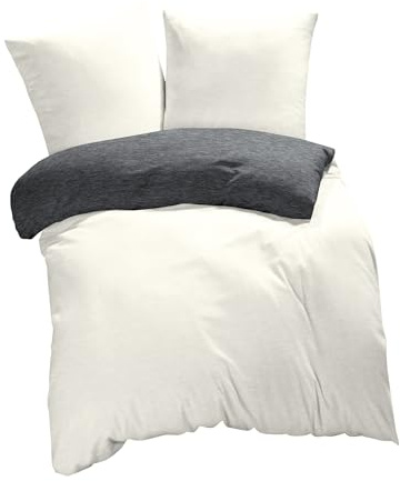 one-home Winter Bettwäsche Biber Meliert Baumwolle Flanell Kuschelig Flauschig Warme Weiche Melange Modern, Größe:3 teilig 200x200 cm, Farbe:Natur beige/anthrazit