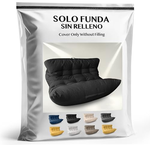 Aiire Doppelsitzer XXL Sitzsack Bezug – Riesiger Bean Bag für 2 Personen onhe Füllung – Ideal zum Lesen, Entspannen oder Gaming – Sitzsack Sofa für Erwachsene oder Kinder – Schwarz