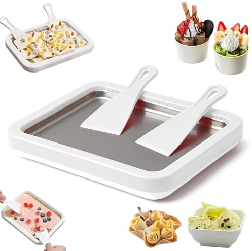 Ice Cream Roll Maker,Homemade DIY Ice Cream Roller Pan with 2 Scrapers,Rolled Ice-Cream Makers,Instant Ice-Cream Maker for Kids & Adults for Cream-Frozen Yogurt Gelato Sorbet at Home (White)