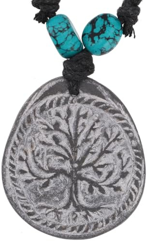 GURU SHOP Tibetkette aus Schiefer, Nepalschmuck, Amulett, Ritualschmuck | Einzigartiger Anhänger mit tibetischen Mantras, verstellbares Baumwollband, Unikat, traditionell graviert.