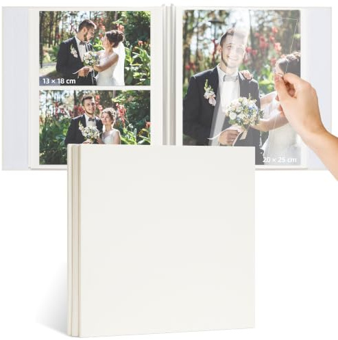 Vienrose Selbstklebendes Fotoalbum Leinen, 20 Blatt 40 Seiten, Beige | Fotoalbum zum Einkleben, Mit Kristallstickern, Hochzeitsalbum für Liebe Verlobung Hochzeit