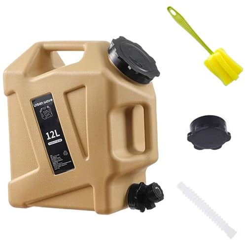 Orrdiffi Bidón de Agua 12 L con Grifo HDPE para Camping Caqui | HDPE Libre de BPA, Grifo Desmontable con Tubo de Extensión, Apertura Grande, 2 Asas de Transporte, para Senderismo y Picnic