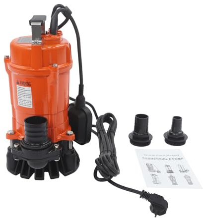 Abwasserpumpe Schmutzwasserpumpe 2850 U/min Tauchpumpe IP68 mit Schwimmerschutz, 15/18 m Förderhöhe, 16/19 m³/h, für Keller, Kanalisation, Klärgrube, Garten (Orange-750W)