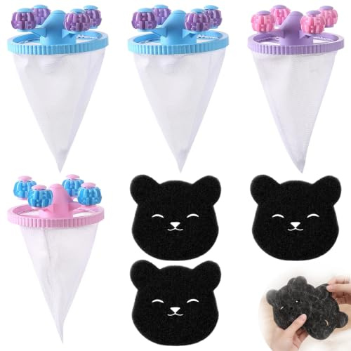 Atrapa Pelos Lavadora y Quita Pelos Mascota, Juego de 7 Piezas con 4 Bolsas de Filtro y 3 Esponjas, Bolas Atrapa Pelos para Lavadora y Secadora, Filtro de Pelusas para Pelo de Perro y Gato