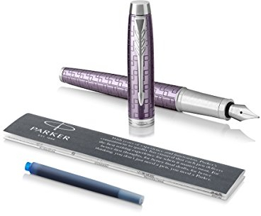 PARKER IM-Füllfederhalter, Premium Dark Violet, Federstärke M, Nachfülltintenpatrone mit blauer Tinte (1931637)