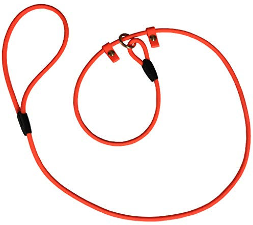 Retrieverleine 2m aus runder BioThane - Moxonleine mit Zugstopp, Wasserabweisende Leine, Hundeleine mit Halsband für Retriever, 8mm dick, 2m lang, Orange