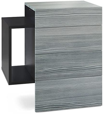 Vladon Nachttisch Queens, Made in Germany, Nachttischschrank mit 2 Schubladen und 1 seitlichem Fach zur Wandmontage, Schwarz matt/Avola-Anthrazit (60 x 63 x 36 cm)