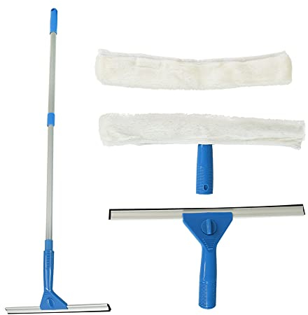 ASAB Window Cleaning Kit | Telescopic Handle | Bathroom Squeegee | 2x Wide Fibre Mops | Rubber Squeegee Head | Mirror Cleaning | Indoor Outdoor Use | Shower Glass Cleaner And Scrapper