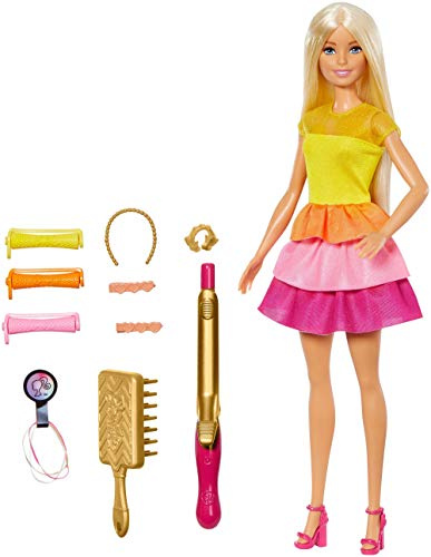 Barbie CREA Sus Ondas, Muñeca Rubia con Accesorios para Peinar, Regalo para Niñas y Niños 3-9 Años (Mattel GBK24), Multicolor