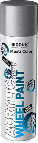 Biodur Lackspray für Alufelgen und Stahlfelgen 500ml, Glänz Silber, Universelle Auto Felgen Reparaturset, Felgenfarbe Spray Universal, Autolack Felgenspray Lack, DIY Für die Selbstrenovierung