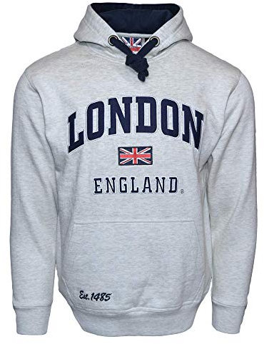 LE129GN Unisex London England Hoodie Kapuzen-Sweatshirt Grau Marine XS-2XL (XL), Grau (Sports Grey), XL