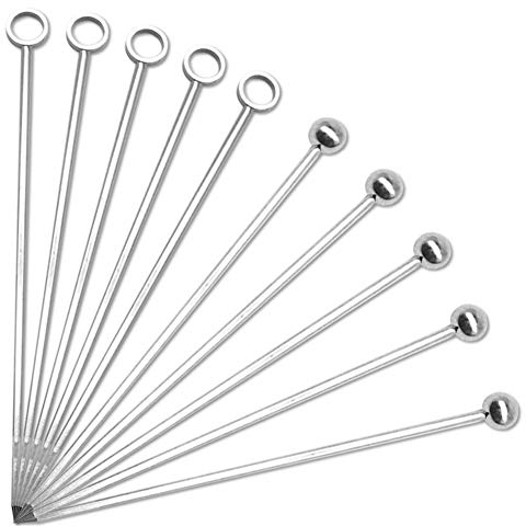 CKANDAY Juego de 10 palillos reutilizables de acero inoxidable,palillos de frutas de metal Martini pinchos para bebidas de oliva,set para fiestas de vacaciones,eventos de círculo/bola,2 estilos,plata