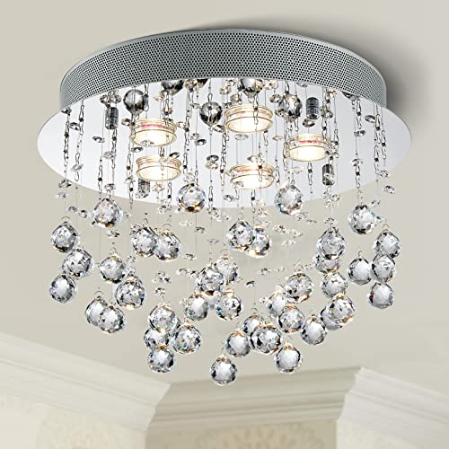 BESTIER Moderne Kristall Regentropfen Kronleuchter Beleuchtung Unterputz LED Deckenleuchte Leuchte Pendelleuchte für Esszimmer Badezimmer 6 G9 LED Birnen Erforderlicher Durchmesser 38cm Höhe 25 cm