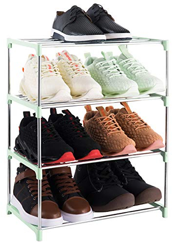 Xerhnan kleines Schuhregal mit 4 Ebenen, Schuhablage Für Bis Zu 8 Paar Schuhe für Eingang/Schrank für platzsparende Aufbewahrung (grün)