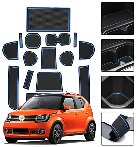 SHAOHAO für Suzuki Ignis 2017-2022 2023 Anti-Staub rutschfeste Innentür, Tasse, Arm Box, lagerung Matte Innentür Gummimatten Ignis 2023（Blau）