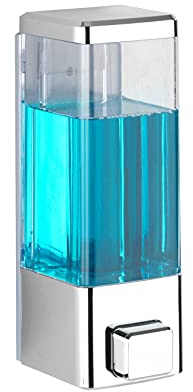 WENKO Distributeur de Savon Mural Istres | Distributeur de désinfectant chromé pour Salle de Bain | Distributeur de Savon en Plastique | DIM (l x h x p) 6 x 18,5 x 7,5 cm | Couleur Chrome