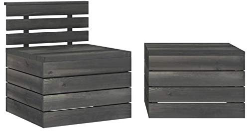Tidyard Garten Palettensofa 2-TLG. Palettenmöbel Sofa mit Tisch Garnitur Lounge Sitzgruppe Gartenset Gartensofa Gartenmöbel Kiefer-Massivholz Dunkelgrau